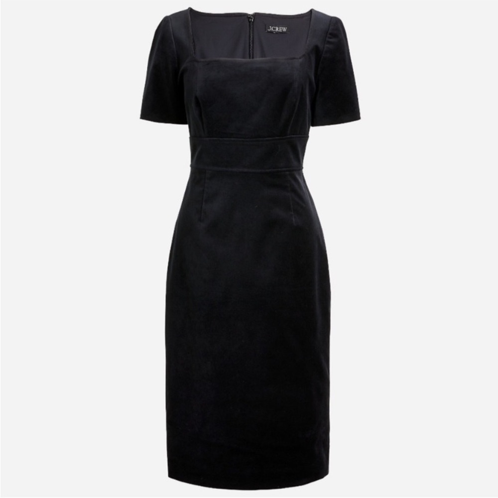 J. Crew square neck sheath dress in stretch velvet black 37517 - Picture 1 of 13